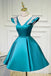 V Neck A Line Satin Appliques Short Homecoming Dresses DMN47