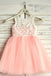 A-Line Round Neck Floor-Length Pink Flower Girl Dress with Lace DMP19