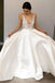 A-Line Deep V-Neck Floor-Length Satin Wedding Dress with Lace Appliques DMR42