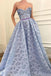 Stunning A-Line Sweetheart Light Blue Lace Prom Dress with Pockets Beading DMQ95