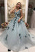 A Line V Neck Long Prom Gown With Appliques, Formal Evening Dress DML31