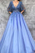 A-Line V-Neck Half Sleeves Tulle Prom Dress with Appliques DMQ94