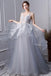 Gray A Line Long Spaghetti Straps Prom Dresses With Lace DMK58