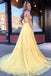 Yellow Long Chiffon A Line Prom Dresses 2020 with Lace Up Back DMS51