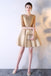 A-Line Solid Color Half Sleeve Homecoming Dress Short Prom Dress With Appliques DM383