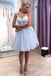Light Blue Sweetheart Straps Appliques Tulle Short Homecoming Dress DMB55