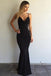 Black Sleeveless Sexy Spaghetti Strap Criss Cross Back Mermaid Prom Dress DMG28