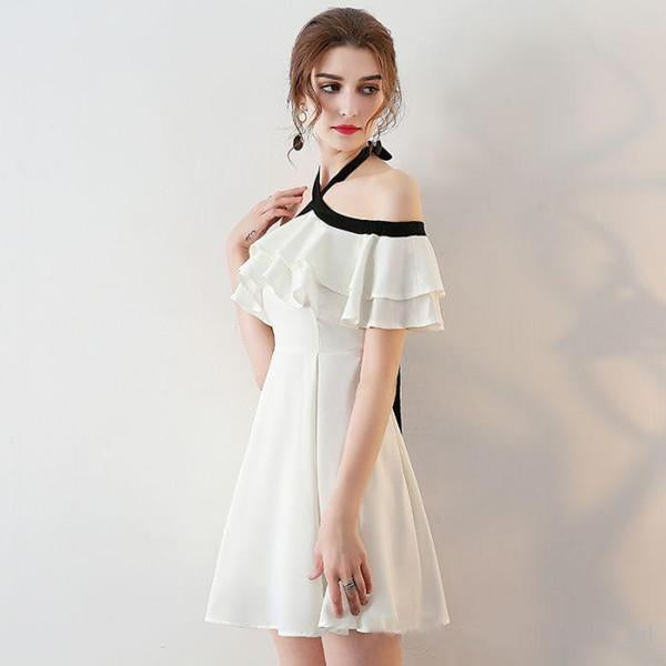 Princess A Line Halter Mini Cocktail Party Dresses With Chiffon Ruffles Short Prom Dresses DMC13