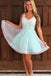 A-line V-neck White Fishing Net Lace Appliques Short Homecoming Dresses DMB74