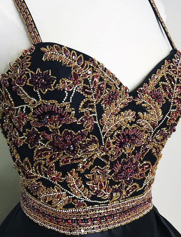 New Arrival Black Spaghetti Straps A Line Beading Homecoming Dresses DMO58