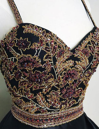 New Arrival Black Spaghetti Straps A Line Beading Homecoming Dresses DMO58