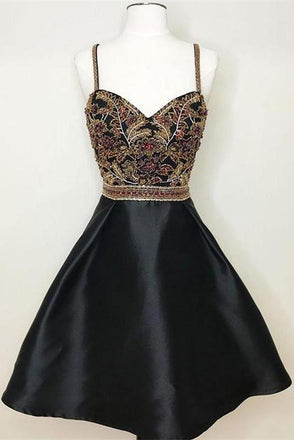 New Arrival Black Spaghetti Straps A Line Beading Homecoming Dresses DMO58